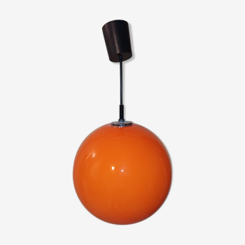 Suspension lampe boule orange verre