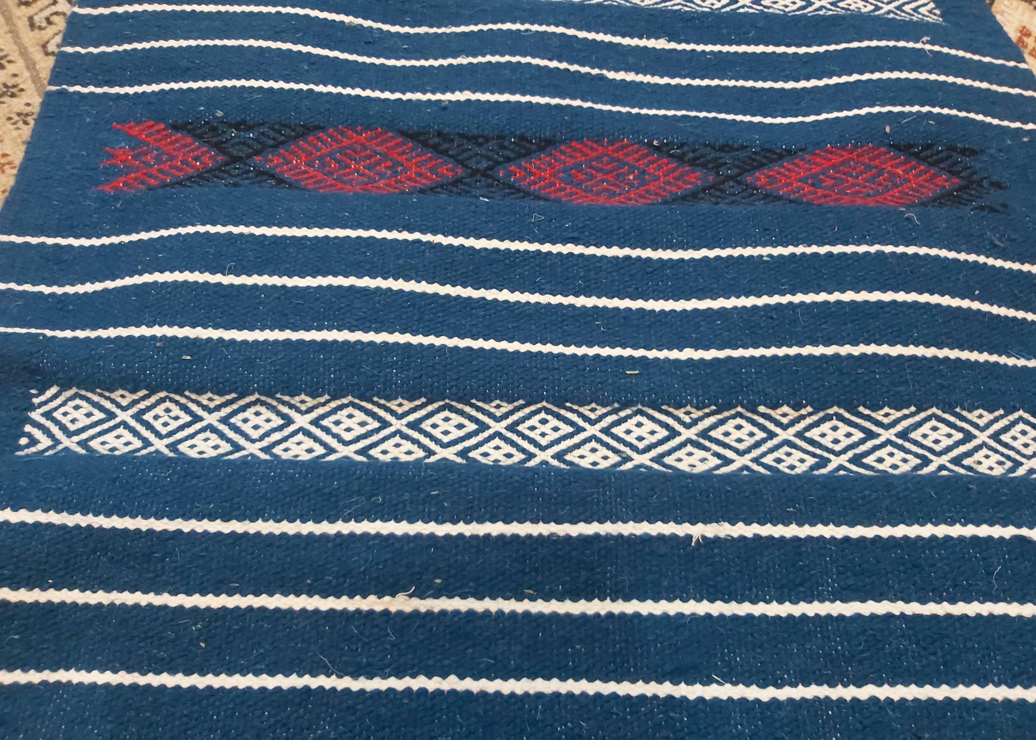 Carpet corridor blue and white handmade Berber style