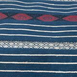 Tapis couloir bleu et blanc  fait main style berbère