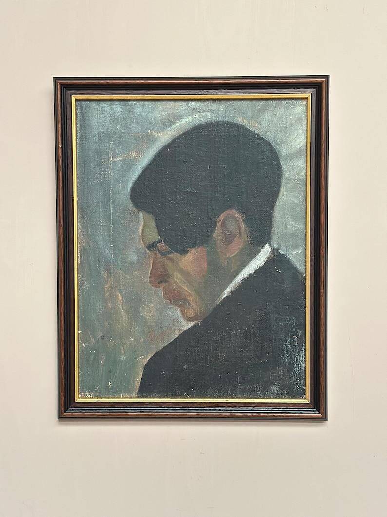 Mid Century Swedish Oil on Panel – “Weight of Thoughts"– Vintage & Framed