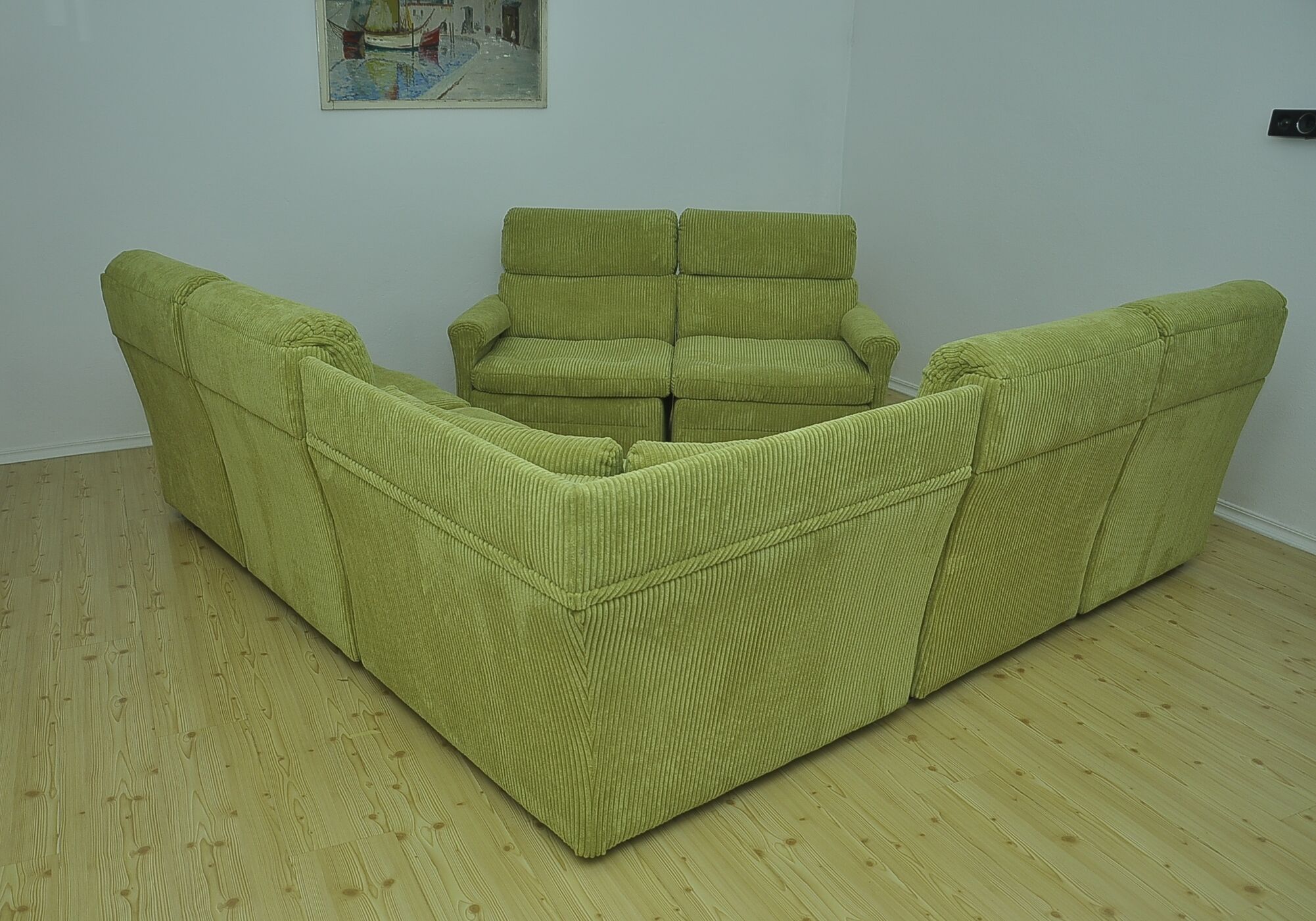 Green corduroy modular sofa from the 70s, 7 pieces