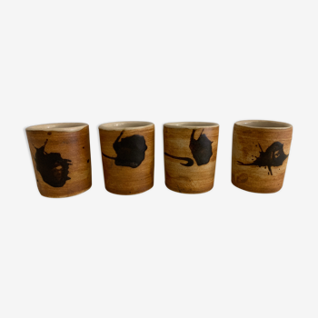 4 stoneware liquor glasses, Poterie de la Colombe, 1970