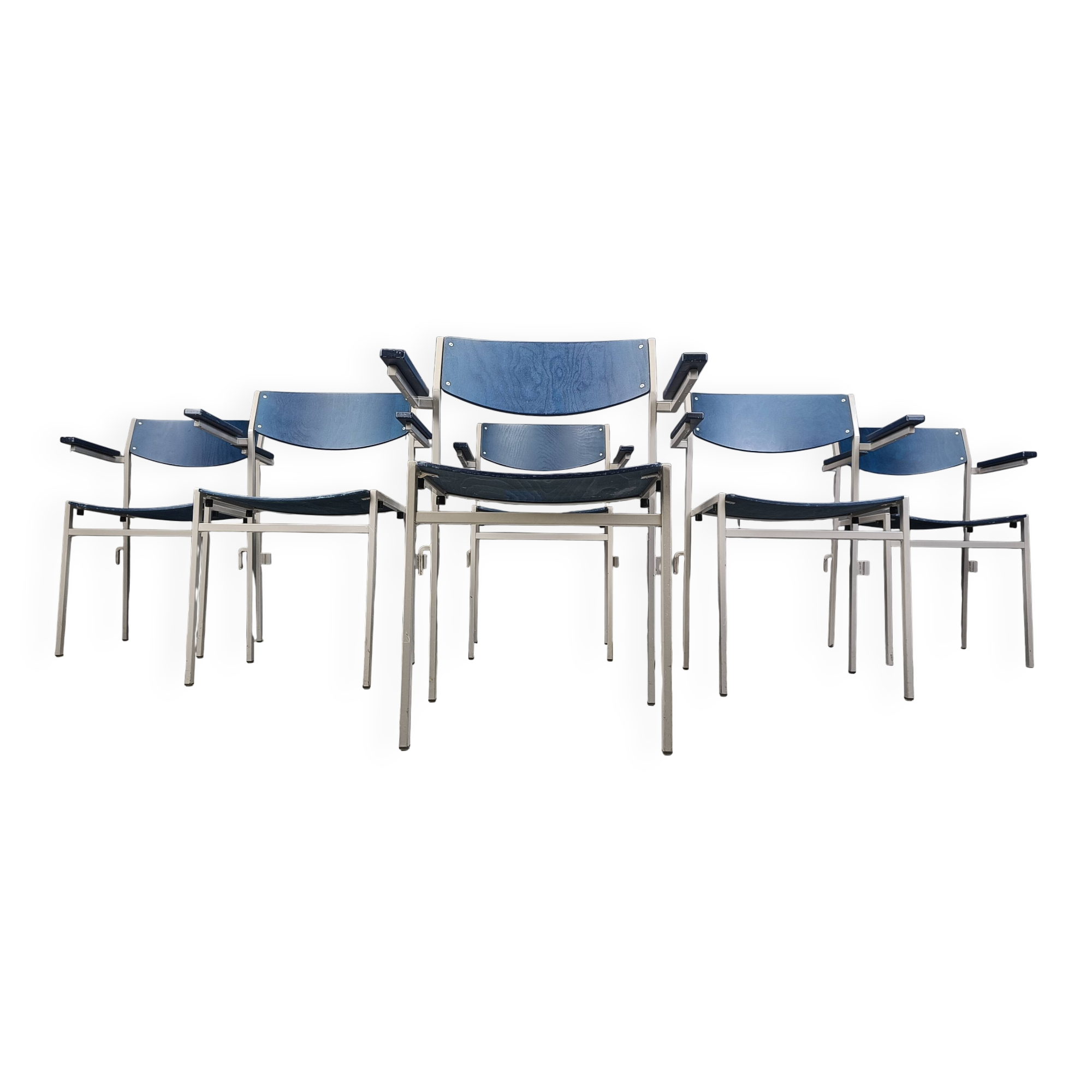 Minimalist Metal and Plywood Stackable Armchairs by Gijs Van Der Sluis