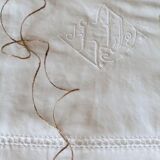 Old linen sheet early twentieth monogrammed & hand embroidered
