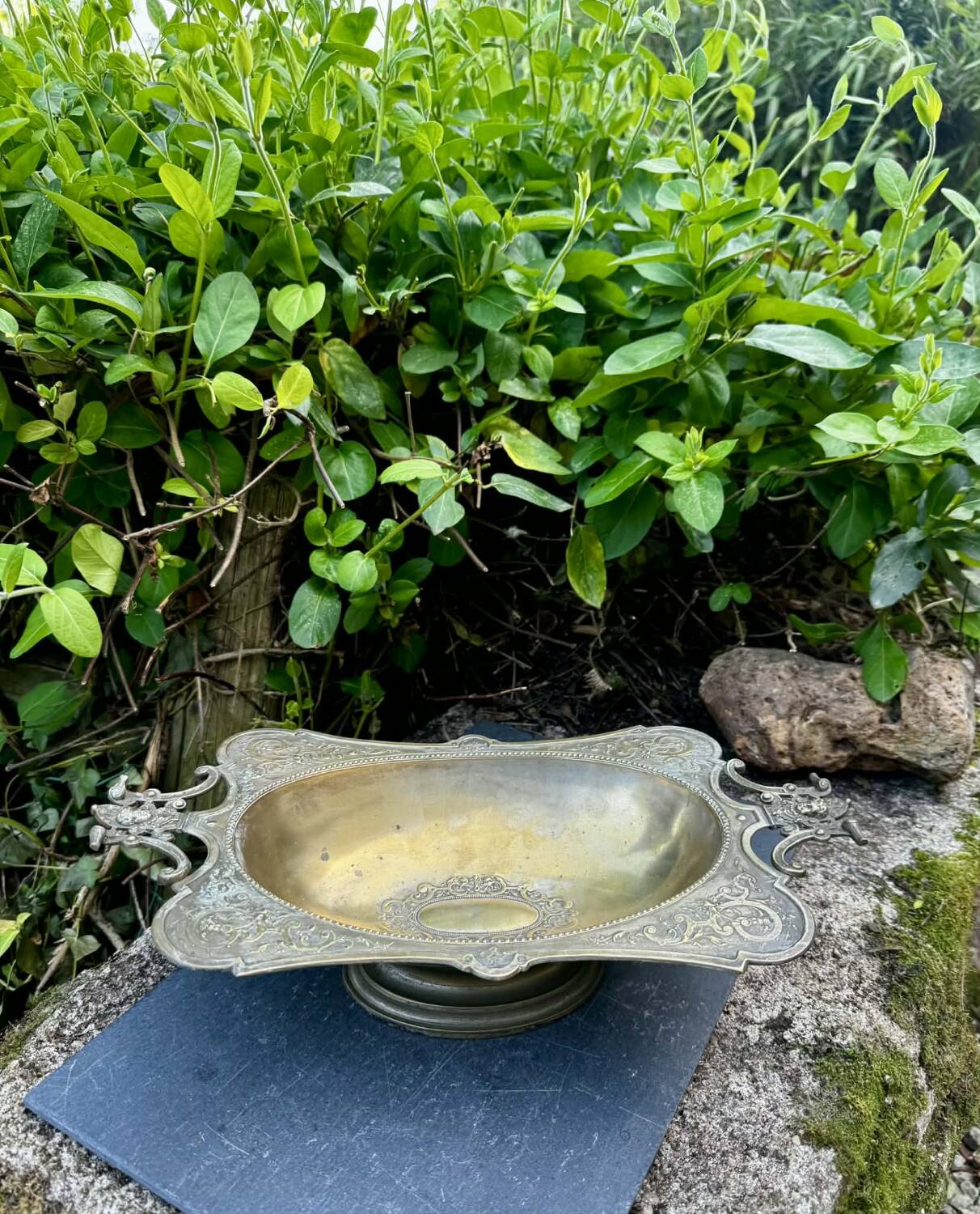 Large fruit bowl with mascaron signed WMF, Art Nouveau period.