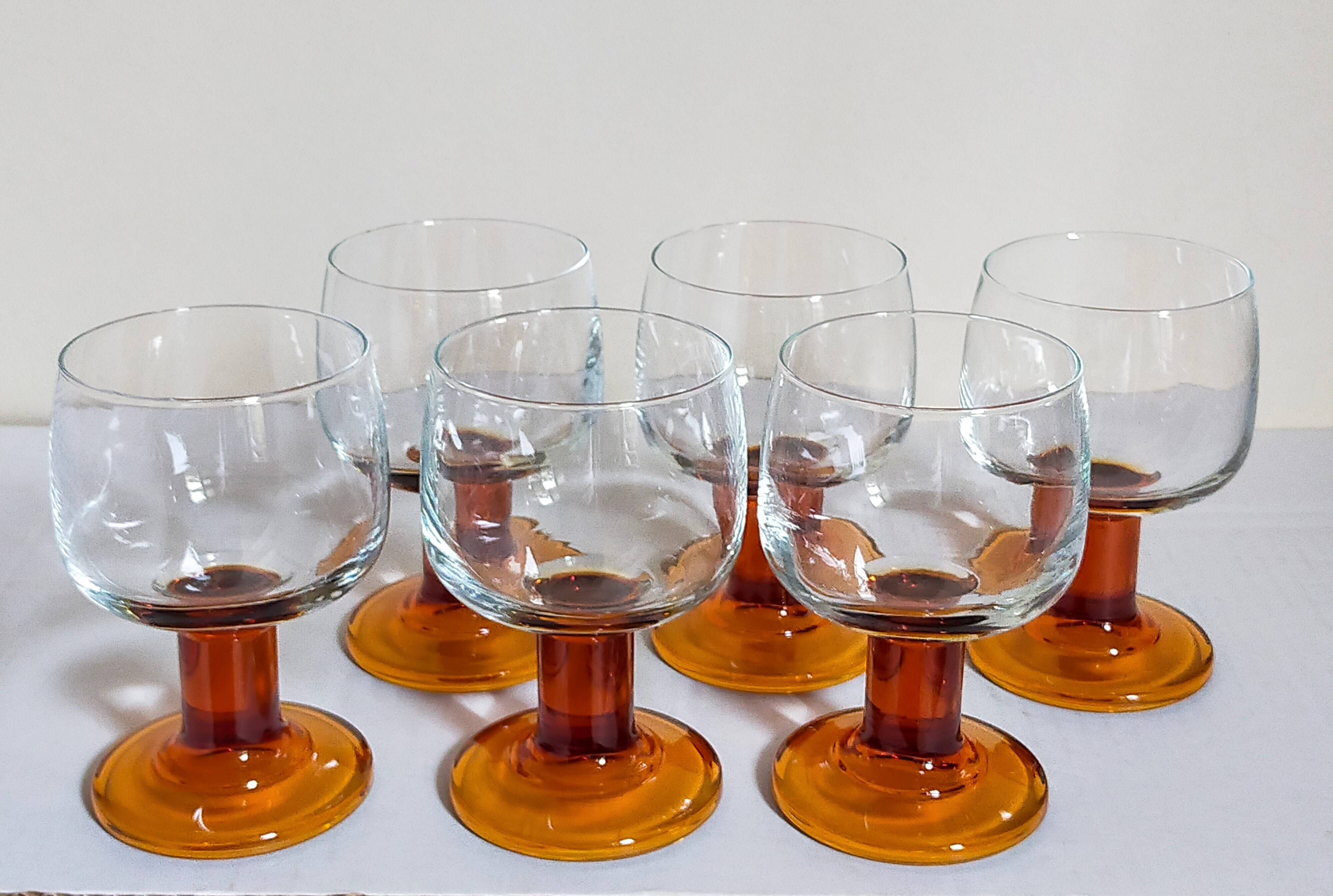 Six amber stemmed glasses from the 70s