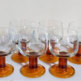 Six amber stemmed glasses from the 70s