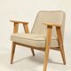 Scandinavian armchair beige wool natural oak wood chair design by Chierovski