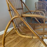 Rare pair of vintage rattan and wicker armchairs from the 1950s