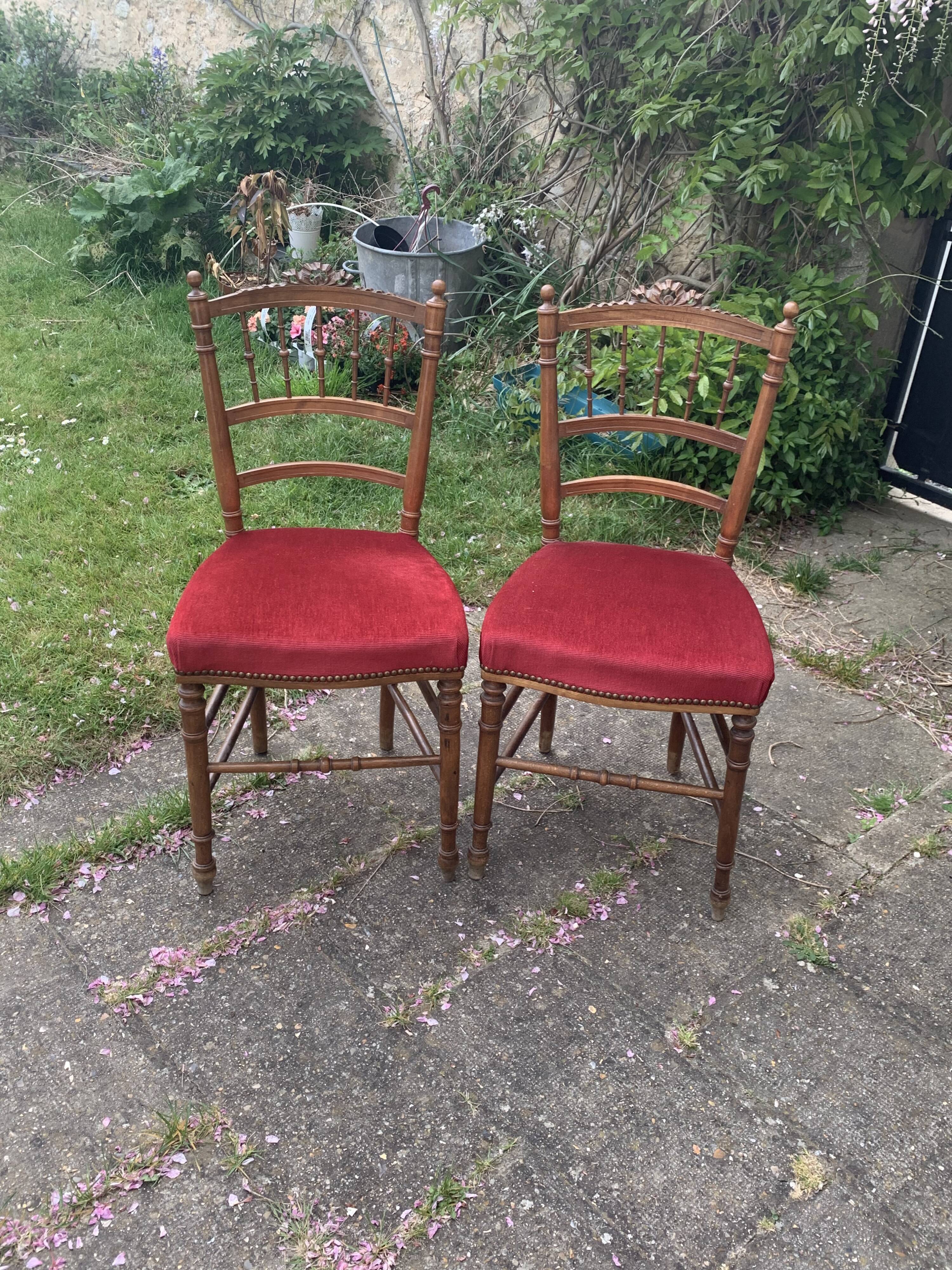 Pair of Napoleon III chairs in wood and red velvet