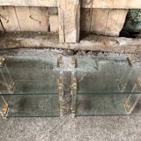 Pair bedside design plexi + brass + vintage glass trays