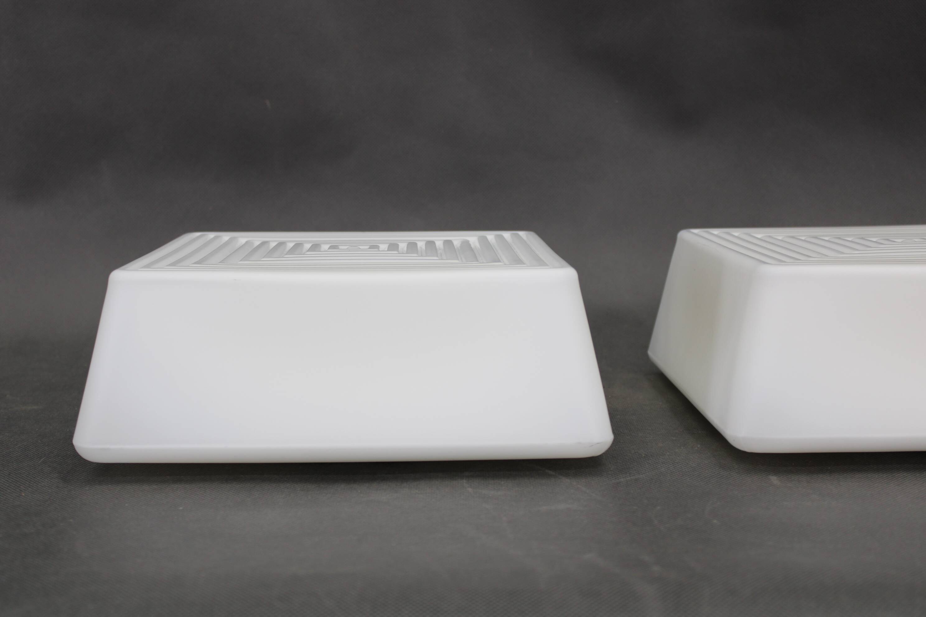 1970s Pair of Milky Glass Square Ceiling Lights, Czechoslovakia