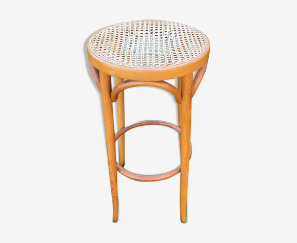 Tabouret de bar canné et bois courbé