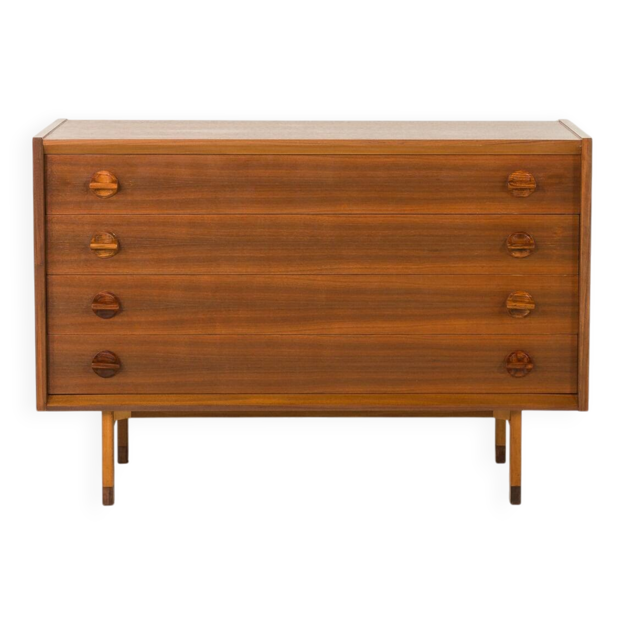 Italian mid century extra wide walnut chest of drawers
