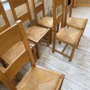 Set of 8 blond oak chairs with straw seats