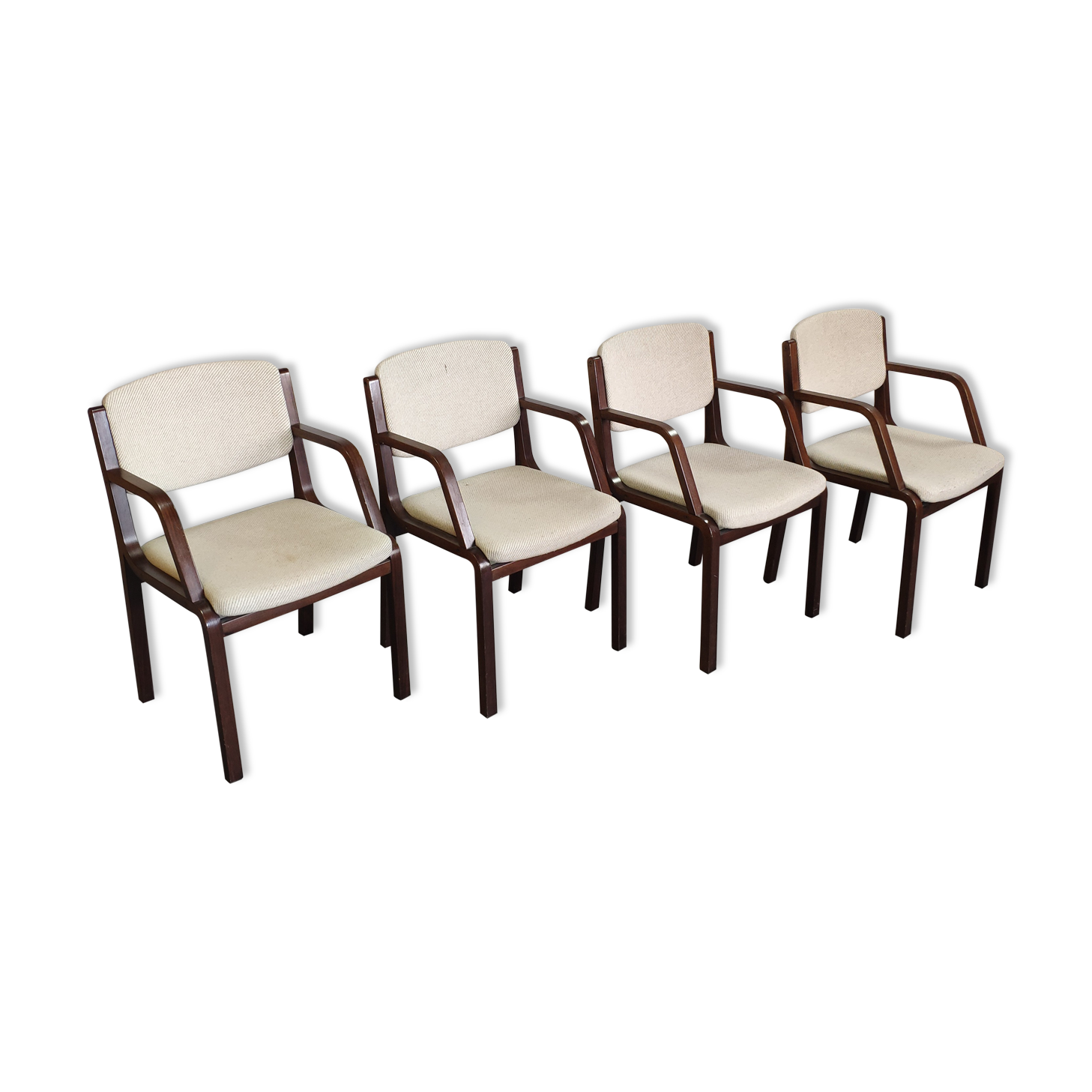 4 wooden and fabric chairs