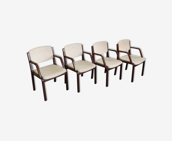 4 wooden and fabric chairs