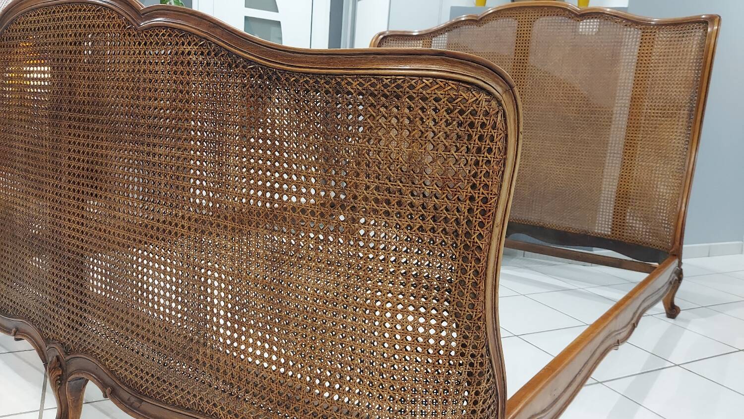 Louis XV style double cane basket bed, mid-20th century