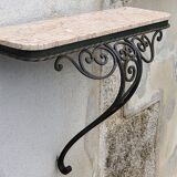 Console of wall lamp of the 50s in wrought iron and marble top