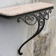 Console of wall lamp of the 50s in wrought iron and marble top