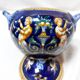 Large Gien blue sugar bowl or candy dish, Renaissance model