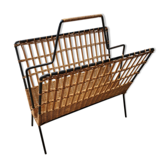 Metal and rattan magazine holder