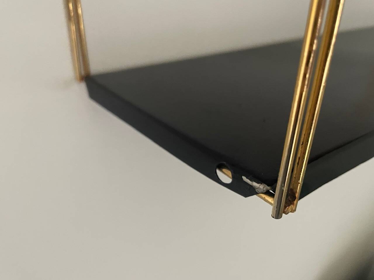 Modular vintage wall shelf, black and red metal circa 1960s