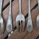 Set of 6 silver-plated oyster forks with floral decoration