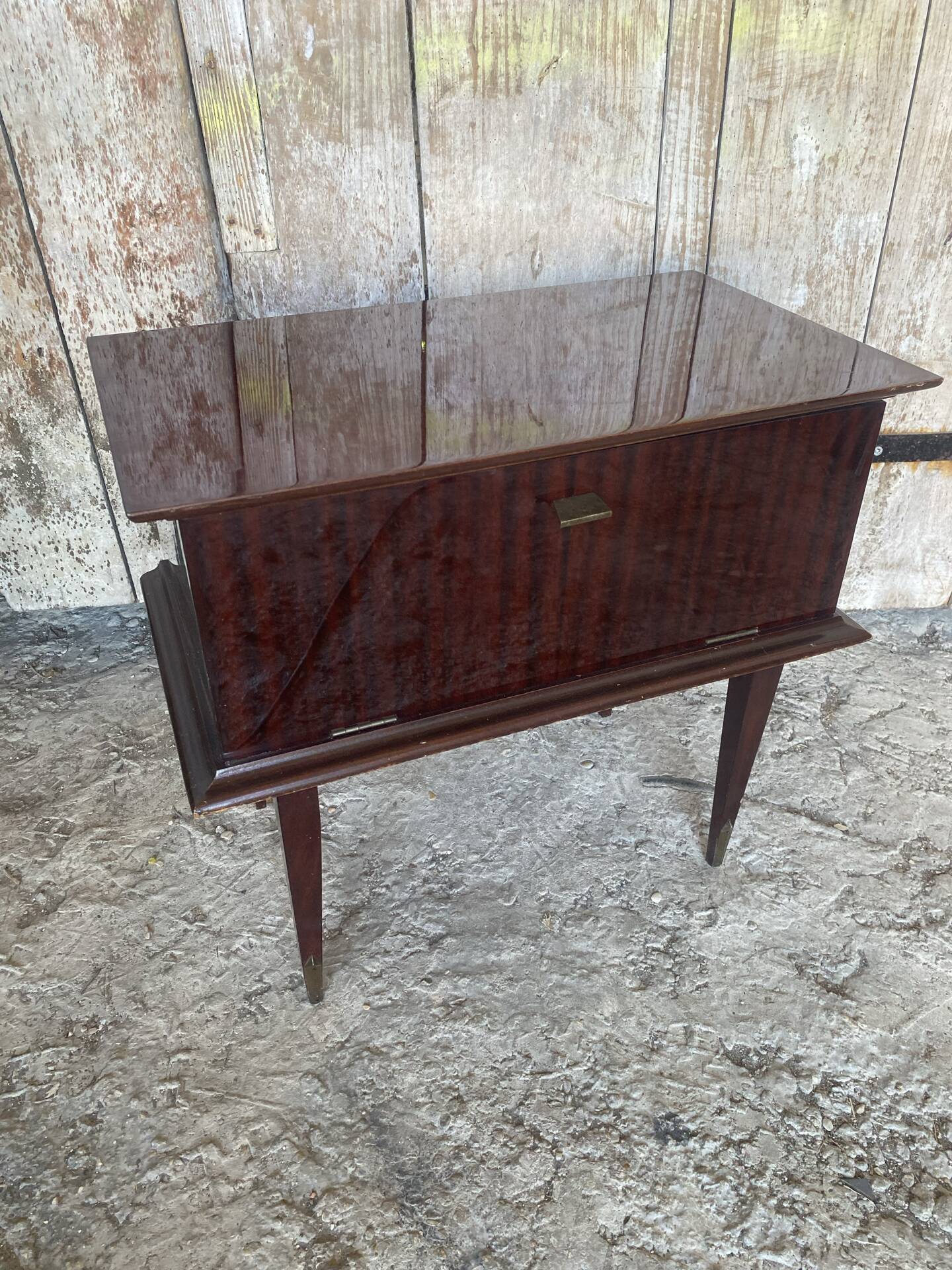 Vintage 1950s-60s Mahogany Veneer Wood Nightstand