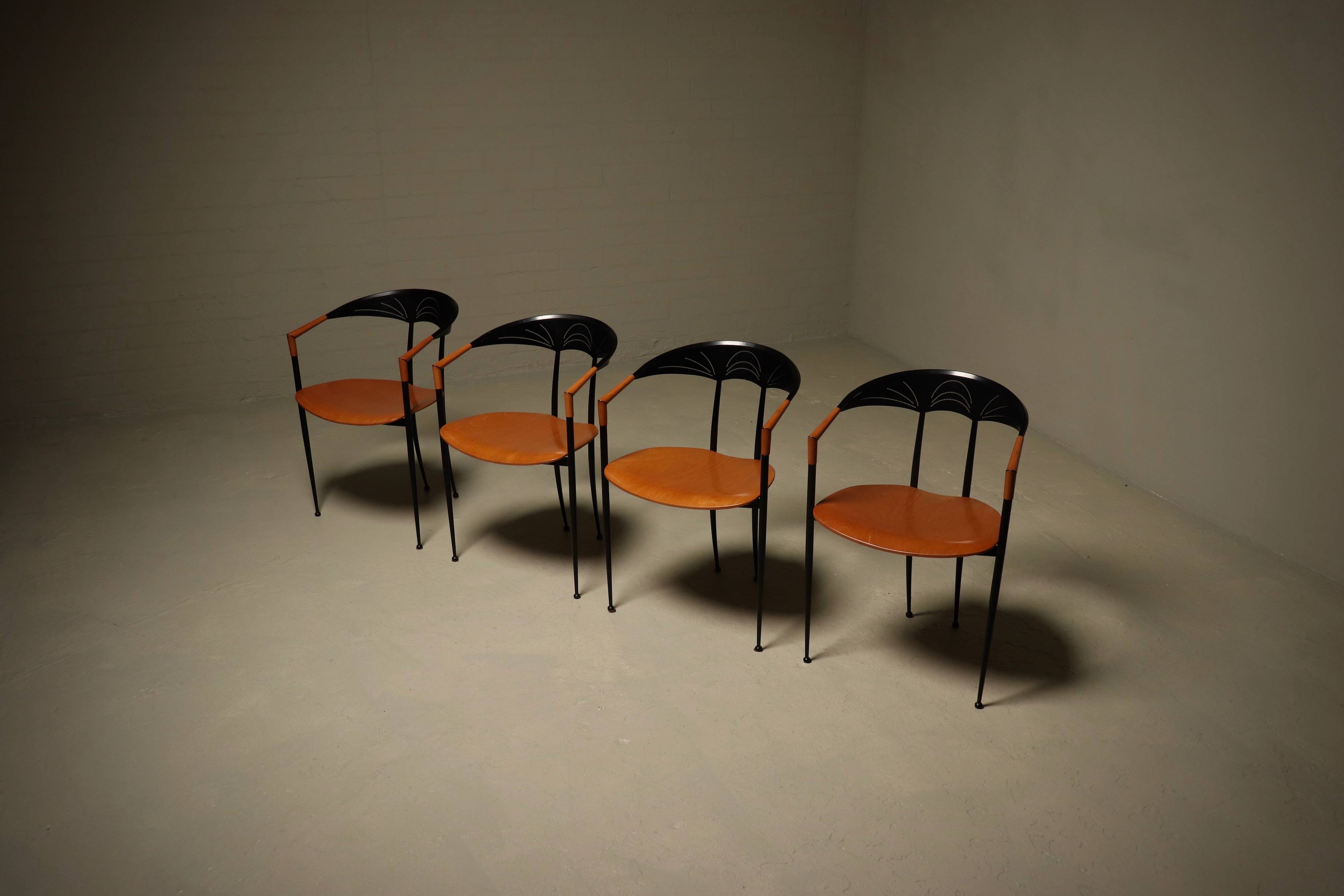 Set of 4 Post Modern Dining Chairs by Tetide Italy 1980s