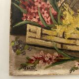 Flower basket oil with mimosas 1950