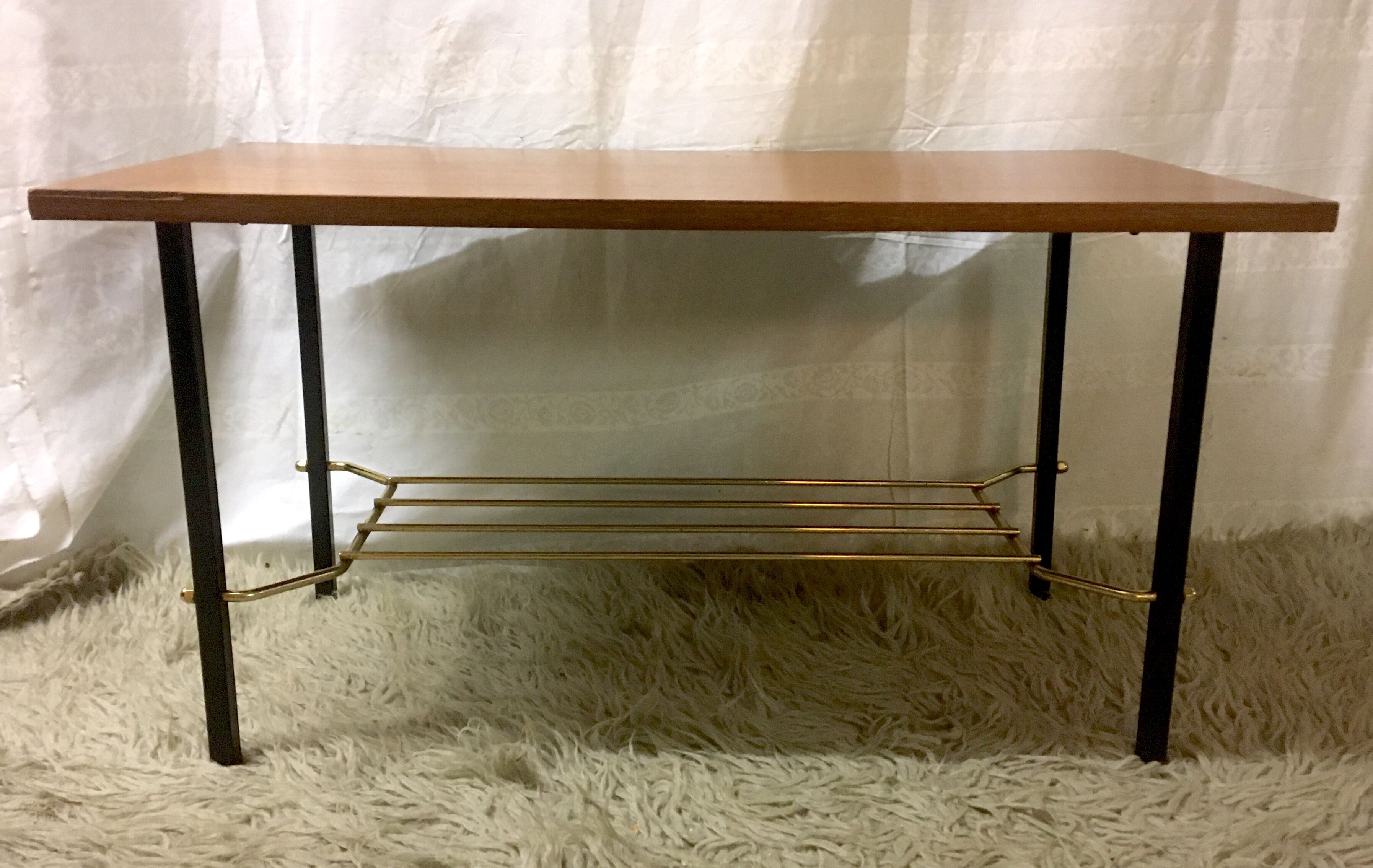 Modernist wood and metal coffee table - 1960s