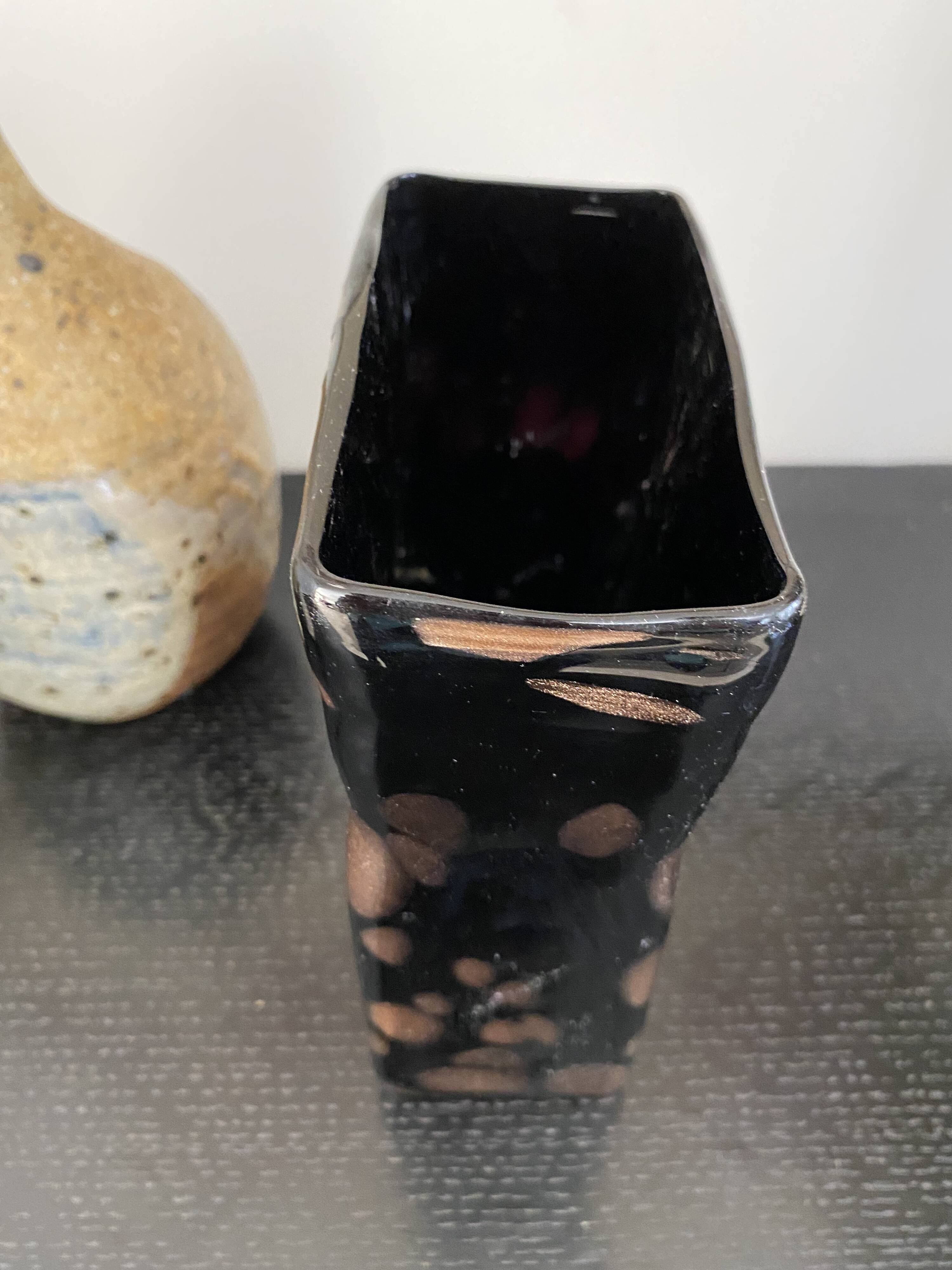 Black and gold glass vase, Italy 1980s