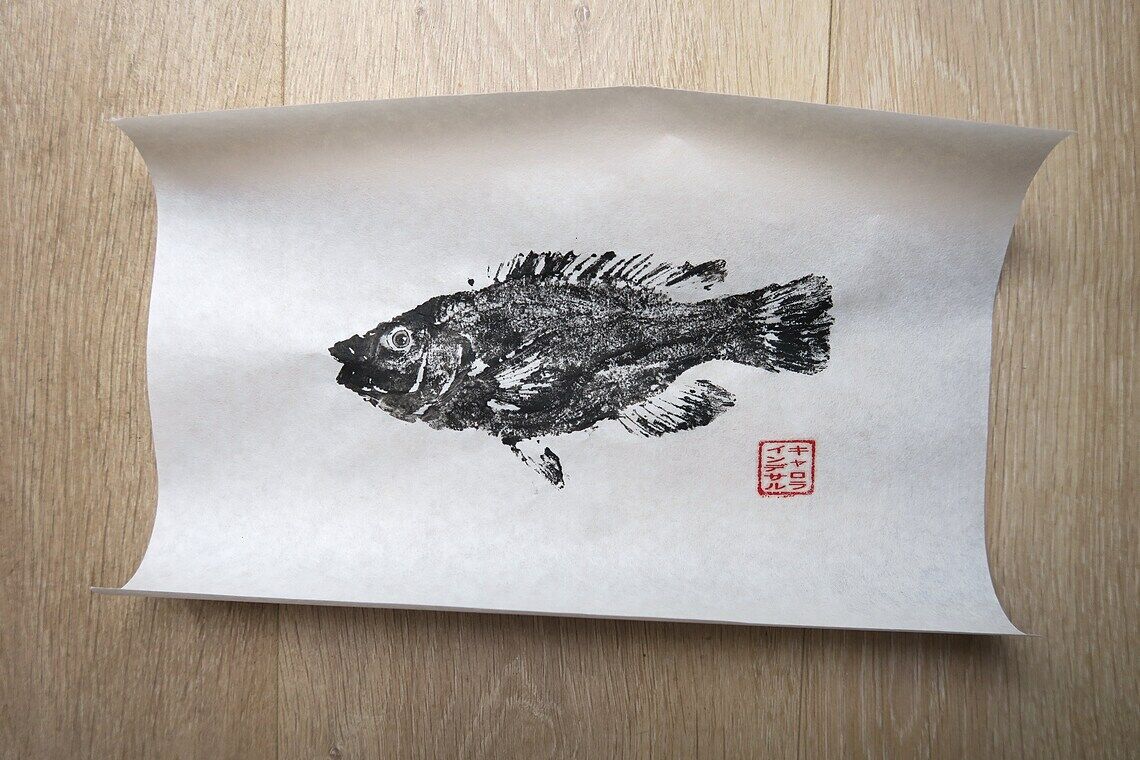Original Gyotaku depicting a rock fish