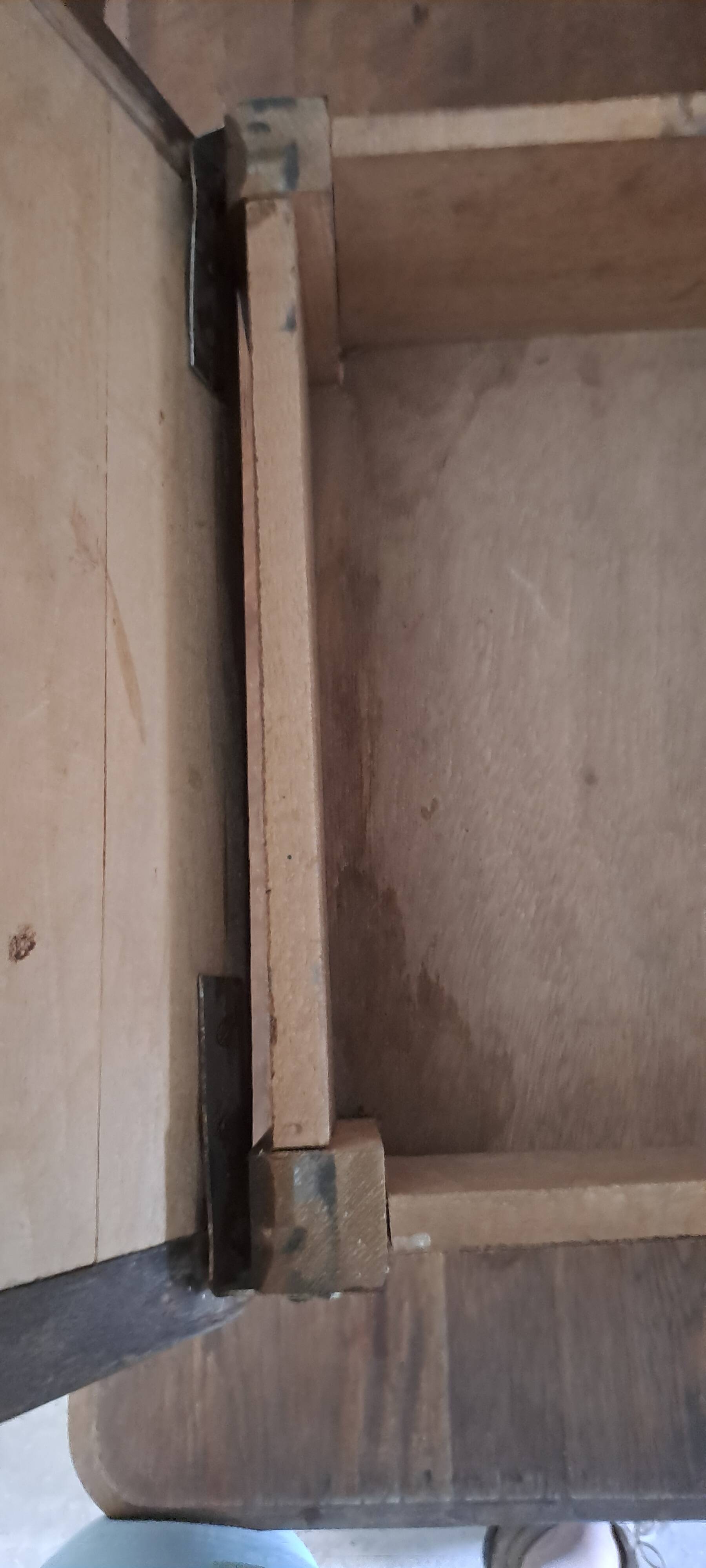 Stained brown wood stool 1940 with locker extra furniture decoration kitchen workshop veranda