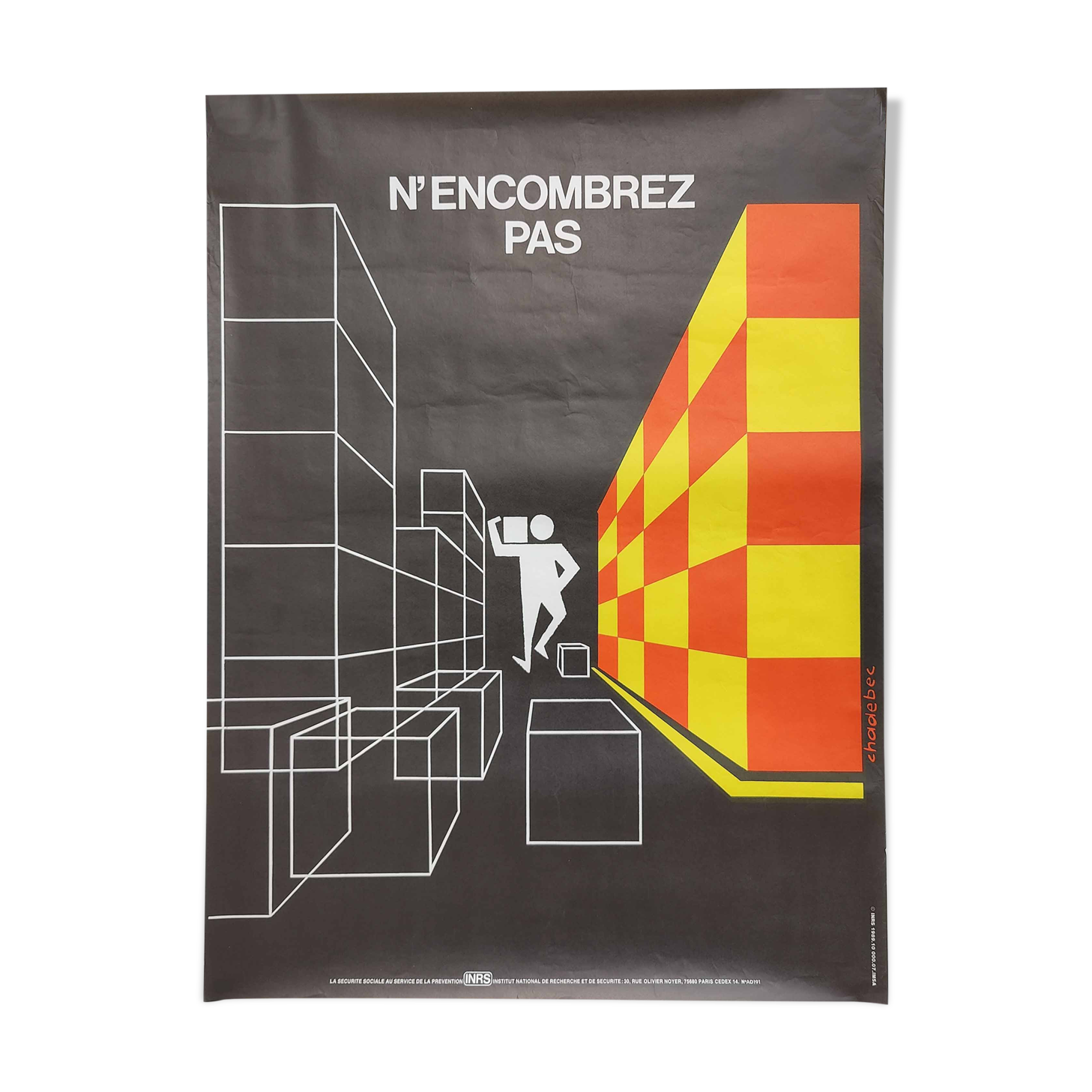 Vintage poster INRS 1989 graphics Chadebec