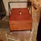 Sewing box from the 50s in wood and black metal