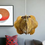 Portuguese mid century wood and straw wooden pendant lamp, 1960s