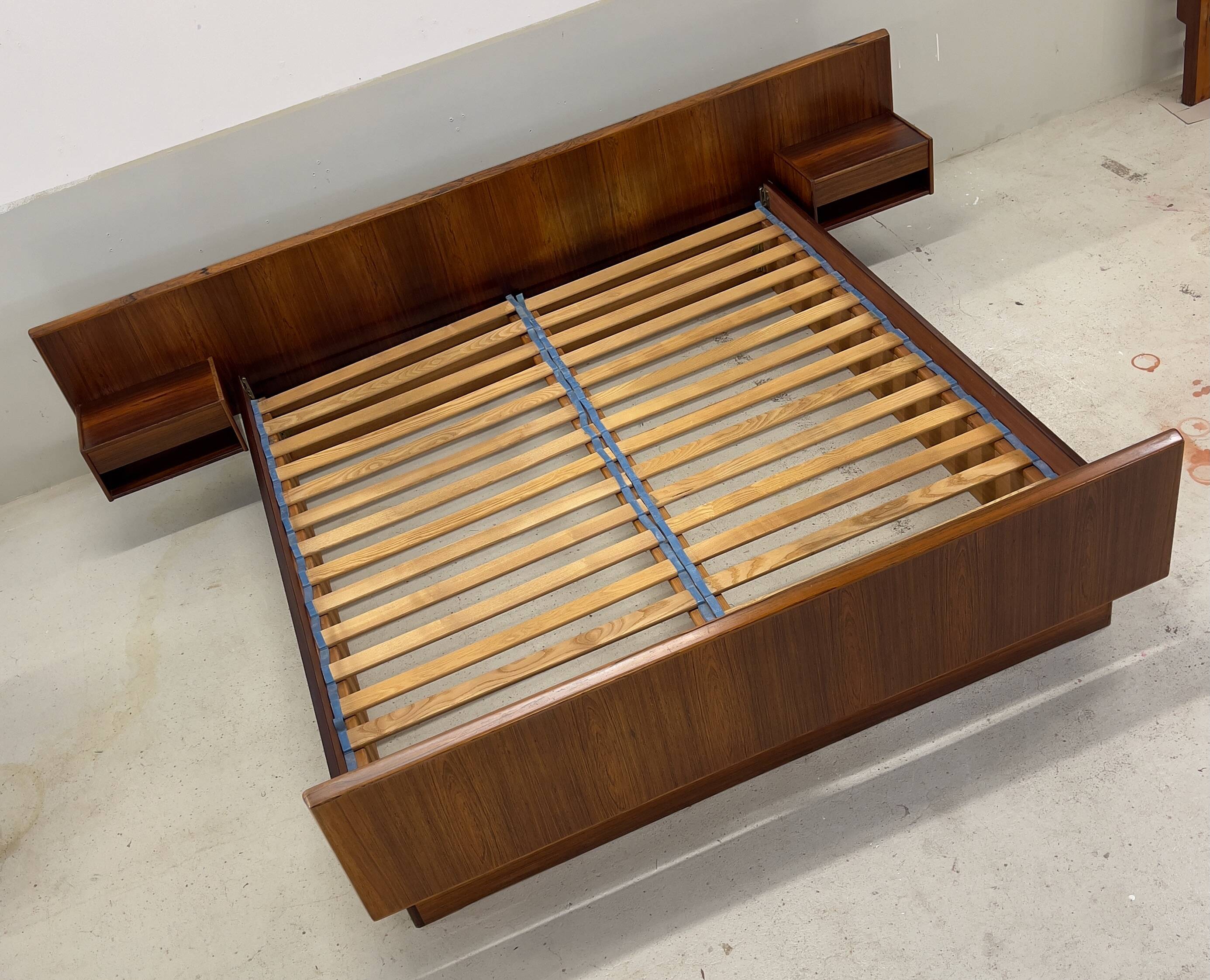 Danish Rosewood Double Floating Bed By Sannemans, 1970s.
