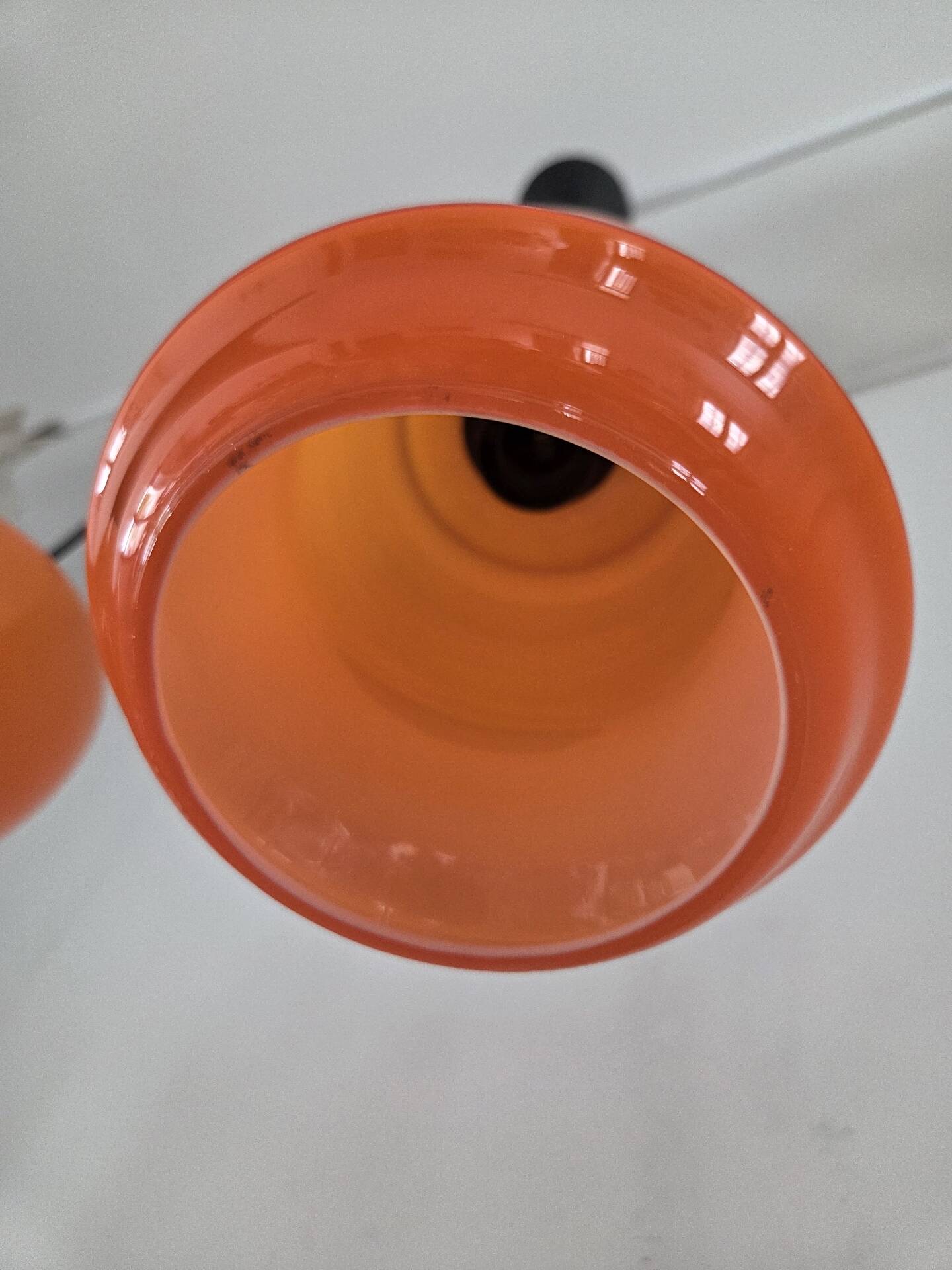 Pair of orange Opaline pendant lights, 1970s