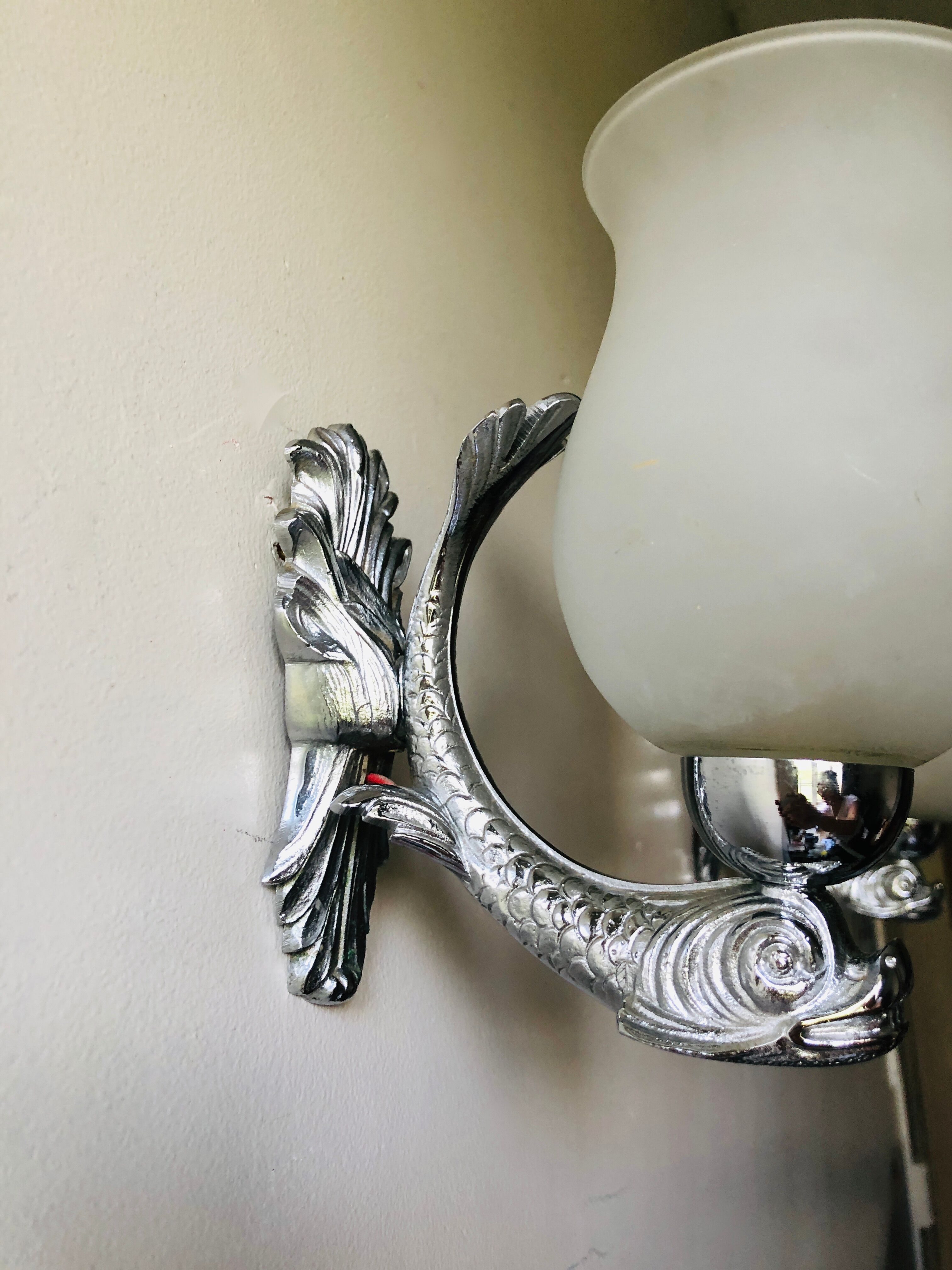 Pair of dolphin wall lamps 1950