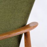 Set Of 2 Armchairs With Stool Made In Green Fabric & Teak By Alf Svensson For Fritz Hansen From 1960