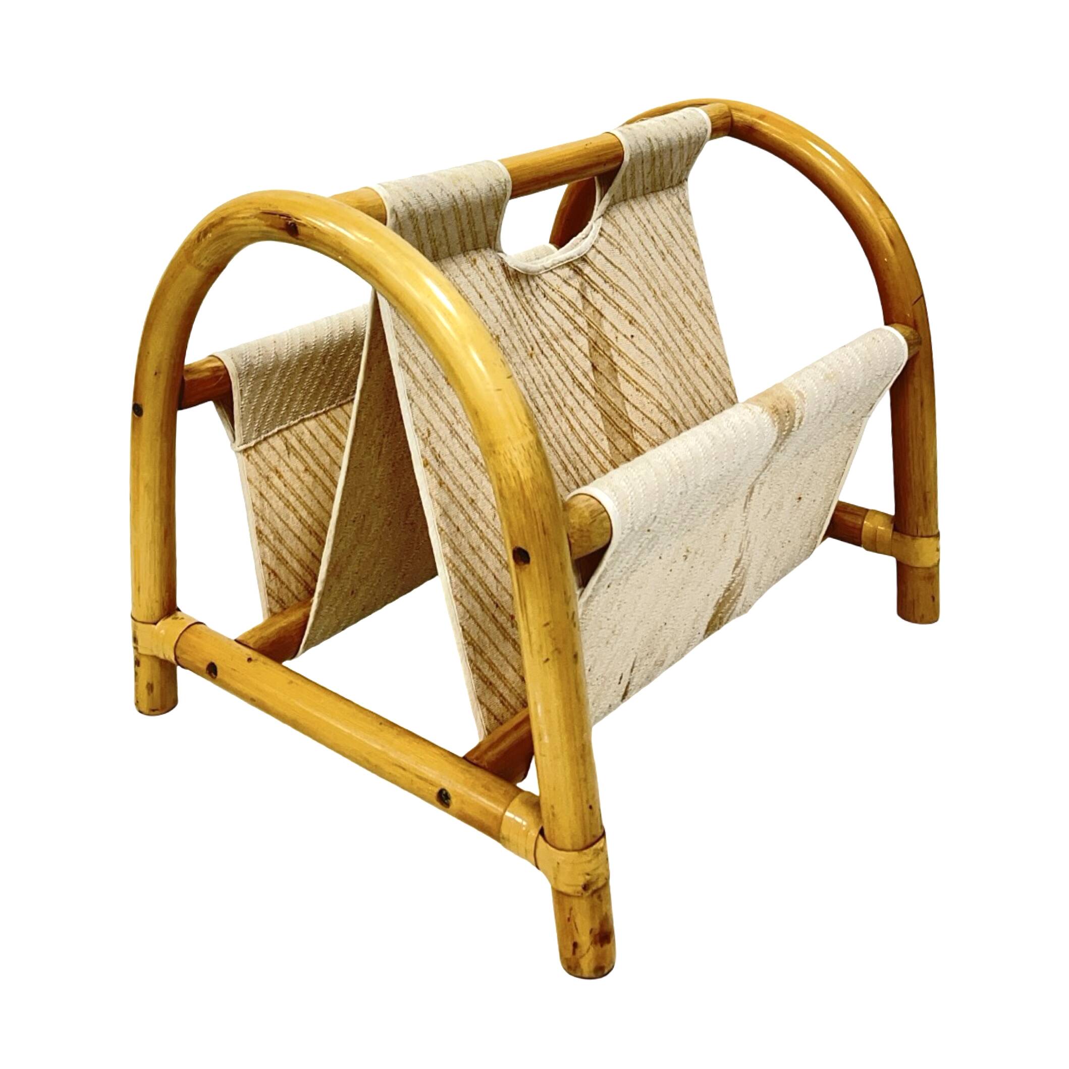 Vintage bamboo magazine rack – boho style / Mid-Century Modern, 1970s