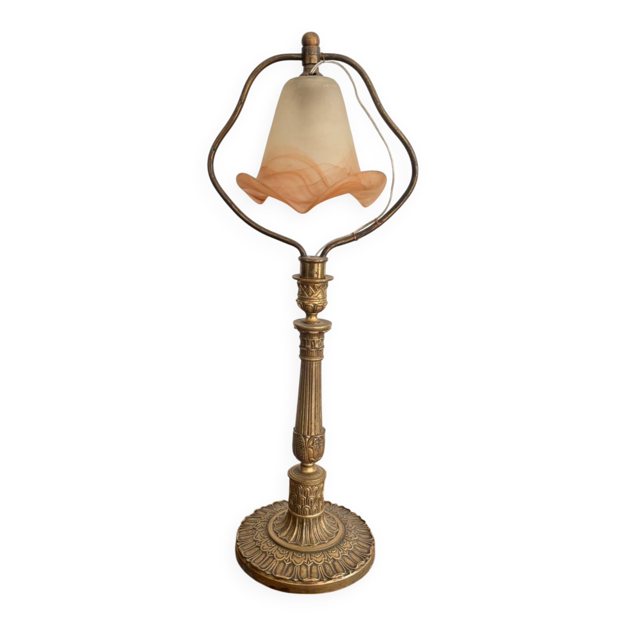 Art Nouveau Table Lamp Brass Gilded Marbled Glass Tulip Nancy School