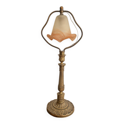 Lampe Table Art Nouveau Laiton Doré Tulipe Verre Marmoréen Ecole Nancy