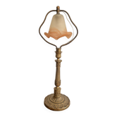 Lampe Table Art Nouveau Laiton Doré Tulipe Verre Marmoréen Ecole Nancy