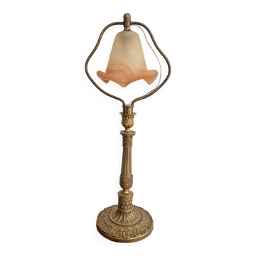 Lampe Table Art Nouveau Laiton Doré Tulipe Verre Marmoréen Ecole Nancy