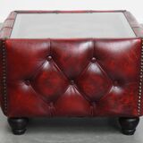 Set of a Red Cowhide Leather Chesterfield Club Chair and Side Table