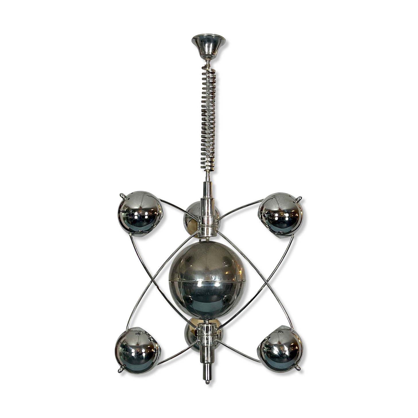 Goffredo Reggiani, satellite chrome chandelier from 60s