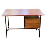 Bureau scandinave en bois et acier noir 1960 avec 2 tiroirs